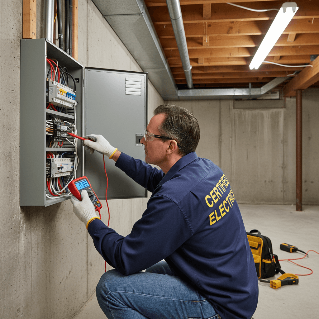 electrician inspecting electrical panel