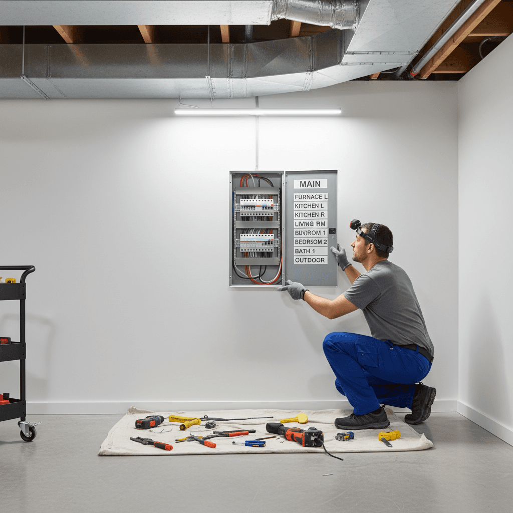Licensed electrician installing a new electrical panel